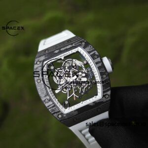 Richard Mir RM055 (Americas only), original data 1:1 customized best carbon fiber material case, genuine Parmigiani movement modified RMUL2 movement, white natural rubber strap, high transparency curved sapphire crystal, titanium buckle - Image 3