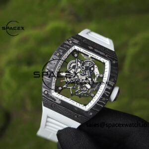 Richard Mir RM055 (Americas only), original data 1:1 customized best carbon fiber material case, genuine Parmigiani movement modified RMUL2 movement, white natural rubber strap, high transparency curved sapphire crystal, titanium buckle - Image 4