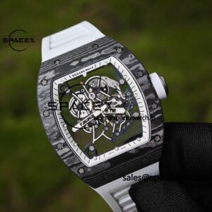 Richard Mir RM055 (Americas only), original data 1:1 customized best carbon fiber material case, genuine Parmigiani movement modified RMUL2 movement, white natural rubber strap, high transparency curved sapphire crystal, titanium buckle - Image 6