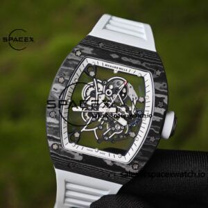 Richard Mir RM055 (Americas only), original data 1:1 customized best carbon fiber material case, genuine Parmigiani movement modified RMUL2 movement, white natural rubber strap, high transparency curved sapphire crystal, titanium buckle - Image 7