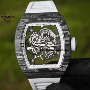 Richard Mir RM055 (Americas only), original data 1:1 customized best carbon fiber material case, genuine Parmigiani movement modified RMUL2 movement, white natural rubber strap, high transparency curved sapphire crystal, titanium buckle - Image 8