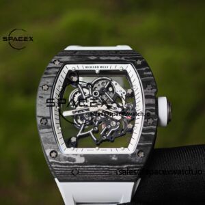 Richard Mir RM055 (Americas only), original data 1:1 customized best carbon fiber material case, genuine Parmigiani movement modified RMUL2 movement, white natural rubber strap, high transparency curved sapphire crystal, titanium buckle - Image 9