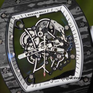 Richard Mir RM055 (Americas only), original data 1:1 customized best carbon fiber material case, genuine Parmigiani movement modified RMUL2 movement, white natural rubber strap, high transparency curved sapphire crystal, titanium buckle - Image 10