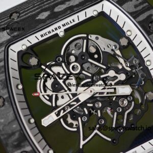 Richard Mir RM055 (Americas only), original data 1:1 customized best carbon fiber material case, genuine Parmigiani movement modified RMUL2 movement, white natural rubber strap, high transparency curved sapphire crystal, titanium buckle - Image 12