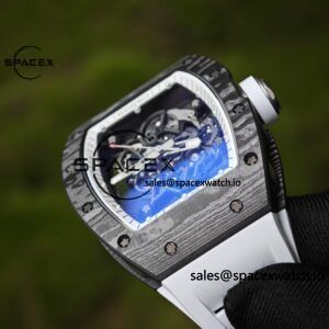 Richard Mir RM055 (Americas only), original data 1:1 customized best carbon fiber material case, genuine Parmigiani movement modified RMUL2 movement, white natural rubber strap, high transparency curved sapphire crystal, titanium buckle - Image 19