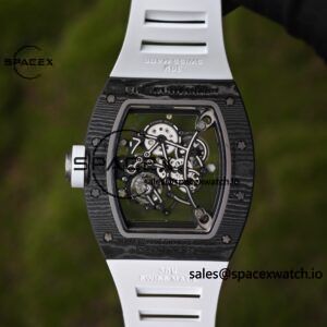Richard Mir RM055 (Americas only), original data 1:1 customized best carbon fiber material case, genuine Parmigiani movement modified RMUL2 movement, white natural rubber strap, high transparency curved sapphire crystal, titanium buckle - Image 20