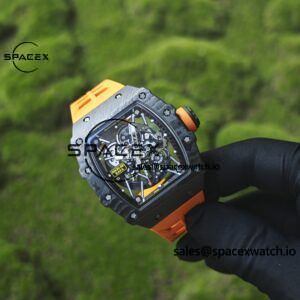 Richard Mille RM35-02 Orange, Customized Parmigiani Movement, Customized Imported Carbon Fiber Case, Paired with Orange Imported Natural Rubber Strap, 1:1 Customized Titanium Buckle - Image 3
