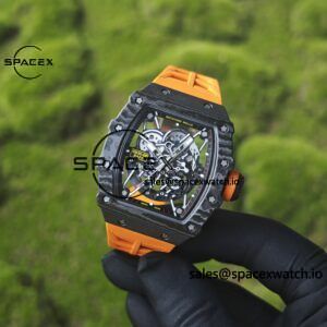 Richard Mille RM35-02 Orange, Customized Parmigiani Movement, Customized Imported Carbon Fiber Case, Paired with Orange Imported Natural Rubber Strap, 1:1 Customized Titanium Buckle - Image 4