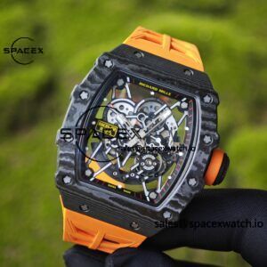 Richard Mille RM35-02 Orange, Customized Parmigiani Movement, Customized Imported Carbon Fiber Case, Paired with Orange Imported Natural Rubber Strap, 1:1 Customized Titanium Buckle - Image 7