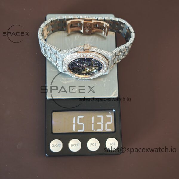 Customized full diamond AP Royal Oak 15407, the entire watch is handmade with moissanite diamonds, and the case and strap have undergone secondary polishing. 3132 integrated movement - Image 23