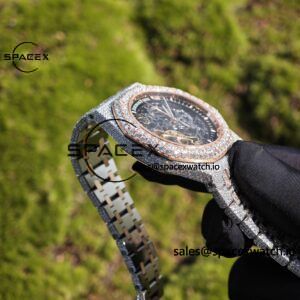 Customized full diamond AP Royal Oak 15407, the entire watch is handmade with moissanite diamonds, and the case and strap have undergone secondary polishing. 3132 integrated movement - Image 11