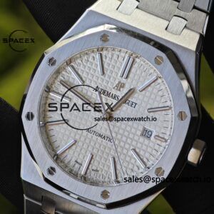 The Audemars Piguet AP15400 features a white dial, modified with GEN white dial, hands, calendar, and mirror. The case and strap undergo secondary polishing and grinding, as well as the 3120 integrated movement - Image 9