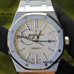 The Audemars Piguet AP15400 features a white dial, modified with GEN white dial, hands, calendar, and mirror. The case and strap undergo secondary polishing and grinding, as well as the 3120 integrated movement - Image 12