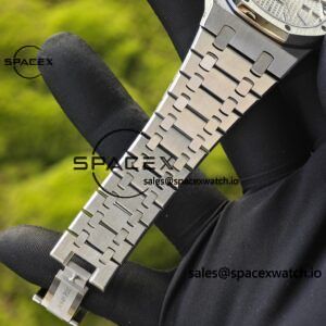The Audemars Piguet AP15400 features a white dial, modified with GEN white dial, hands, calendar, and mirror. The case and strap undergo secondary polishing and grinding, as well as the 3120 integrated movement - Image 17