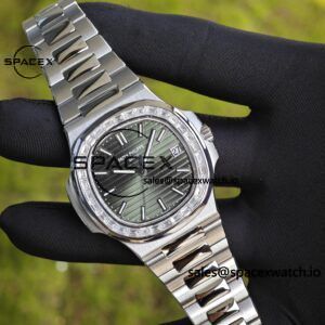 (Regular customization) Patek Philippe 5711 green dial, diamond bezel, customized best alternative dial pointer calendar, German CNC technology 1:1 customized 316L stainless steel case and strap, hand inlaid diamond bezel, Dandong 324 integrated movement - Image 6