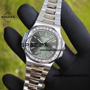 (Regular customization) Patek Philippe 5711 green dial, diamond bezel, customized best alternative dial pointer calendar, German CNC technology 1:1 customized 316L stainless steel case and strap, hand inlaid diamond bezel, Dandong 324 integrated movement - Image 7