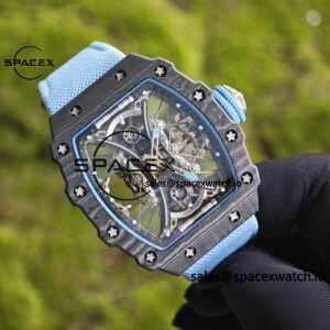 Richard Mille RM53-01 Polo Tourbillon, Integrated Movement, 1:1 Customized Imported Carbon Fiber Case, Paired with Blue Canvas Strap, Velcro Buckle - Image 6