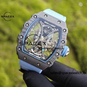 Richard Mille RM53-01 Polo Tourbillon, Integrated Movement, 1:1 Customized Imported Carbon Fiber Case, Paired with Blue Canvas Strap, Velcro Buckle - Image 7