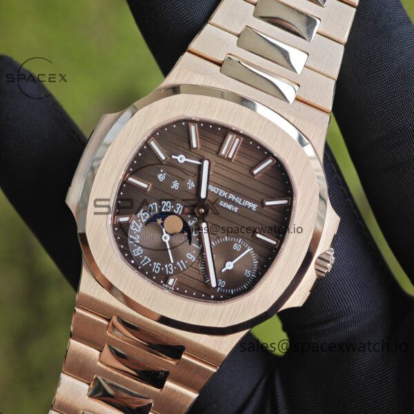 Patek Philippe Nautilus rose gold 5712R, 1:1 customized CNC18K pure gold case, 18K pure gold full-length bracelet. The best substitute for the dial pointer moon phase, ball top needle shaft, customized ACE240 integrated movement - Image 4