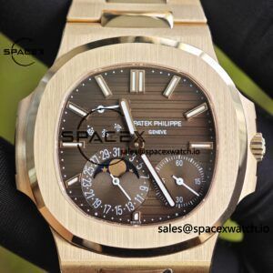 Patek Philippe Nautilus rose gold 5712R, 1:1 customized CNC18K pure gold case, 18K pure gold full-length bracelet. The best substitute for the dial pointer moon phase, ball top needle shaft, customized ACE240 integrated movement - Image 5