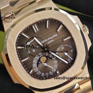 Patek Philippe Nautilus rose gold 5712R, 1:1 customized CNC18K pure gold case, 18K pure gold full-length bracelet. The best substitute for the dial pointer moon phase, ball top needle shaft, customized ACE240 integrated movement - Image 6