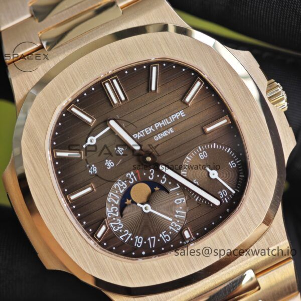 Patek Philippe Nautilus rose gold 5712R, 1:1 customized CNC18K pure gold case, 18K pure gold full-length bracelet. The best substitute for the dial pointer moon phase, ball top needle shaft, customized ACE240 integrated movement - Image 6