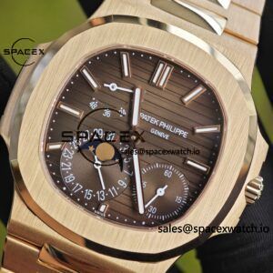 Patek Philippe Nautilus rose gold 5712R, 1:1 customized CNC18K pure gold case, 18K pure gold full-length bracelet. The best substitute for the dial pointer moon phase, ball top needle shaft, customized ACE240 integrated movement - Image 7