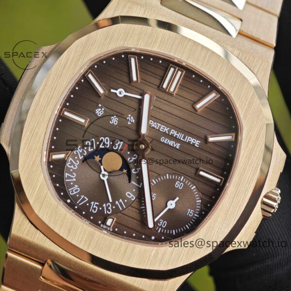Patek Philippe Nautilus rose gold 5712R, 1:1 customized CNC18K pure gold case, 18K pure gold full-length bracelet. The best substitute for the dial pointer moon phase, ball top needle shaft, customized ACE240 integrated movement - Image 7