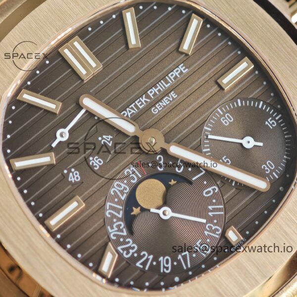 Patek Philippe Nautilus rose gold 5712R, 1:1 customized CNC18K pure gold case, 18K pure gold full-length bracelet. The best substitute for the dial pointer moon phase, ball top needle shaft, customized ACE240 integrated movement - Image 8