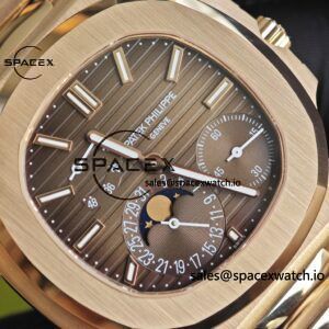 Patek Philippe Nautilus rose gold 5712R, 1:1 customized CNC18K pure gold case, 18K pure gold full-length bracelet. The best substitute for the dial pointer moon phase, ball top needle shaft, customized ACE240 integrated movement - Image 9