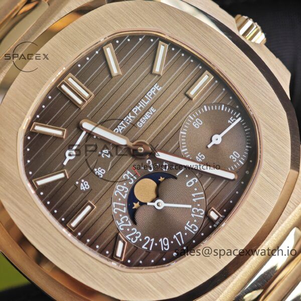 Patek Philippe Nautilus rose gold 5712R, 1:1 customized CNC18K pure gold case, 18K pure gold full-length bracelet. The best substitute for the dial pointer moon phase, ball top needle shaft, customized ACE240 integrated movement - Image 9