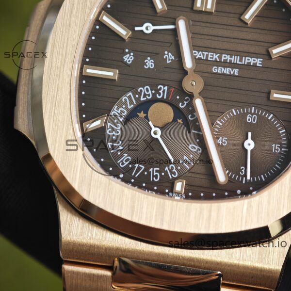 Patek Philippe Nautilus rose gold 5712R, 1:1 customized CNC18K pure gold case, 18K pure gold full-length bracelet. The best substitute for the dial pointer moon phase, ball top needle shaft, customized ACE240 integrated movement - Image 10