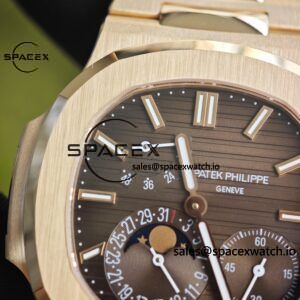 Patek Philippe Nautilus rose gold 5712R, 1:1 customized CNC18K pure gold case, 18K pure gold full-length bracelet. The best substitute for the dial pointer moon phase, ball top needle shaft, customized ACE240 integrated movement - Image 11