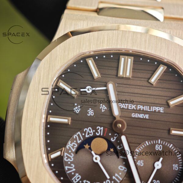 Patek Philippe Nautilus rose gold 5712R, 1:1 customized CNC18K pure gold case, 18K pure gold full-length bracelet. The best substitute for the dial pointer moon phase, ball top needle shaft, customized ACE240 integrated movement - Image 11