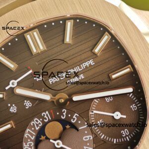 Patek Philippe Nautilus rose gold 5712R, 1:1 customized CNC18K pure gold case, 18K pure gold full-length bracelet. The best substitute for the dial pointer moon phase, ball top needle shaft, customized ACE240 integrated movement - Image 13