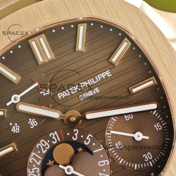 Patek Philippe Nautilus rose gold 5712R, 1:1 customized CNC18K pure gold case, 18K pure gold full-length bracelet. The best substitute for the dial pointer moon phase, ball top needle shaft, customized ACE240 integrated movement - Image 13