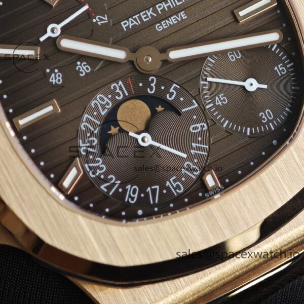 Patek Philippe Nautilus rose gold 5712R, 1:1 customized CNC18K pure gold case, 18K pure gold full-length bracelet. The best substitute for the dial pointer moon phase, ball top needle shaft, customized ACE240 integrated movement - Image 14