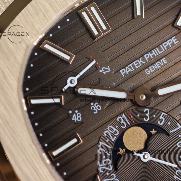 Patek Philippe Nautilus rose gold 5712R, 1:1 customized CNC18K pure gold case, 18K pure gold full-length bracelet. The best substitute for the dial pointer moon phase, ball top needle shaft, customized ACE240 integrated movement - Image 15