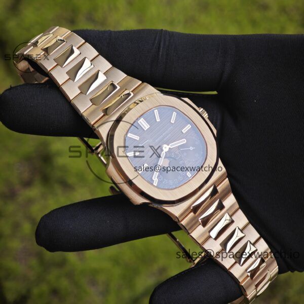 Patek Philippe Nautilus rose gold 5712R, 1:1 customized CNC18K pure gold case, 18K pure gold full-length bracelet. The best substitute for the dial pointer moon phase, ball top needle shaft, customized ACE240 integrated movement - Image 16