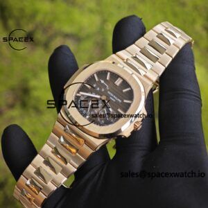 Patek Philippe Nautilus rose gold 5712R, 1:1 customized CNC18K pure gold case, 18K pure gold full-length bracelet. The best substitute for the dial pointer moon phase, ball top needle shaft, customized ACE240 integrated movement - Image 18