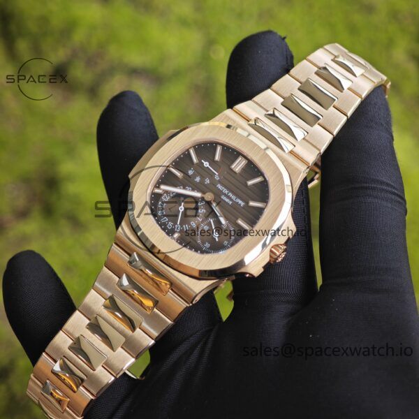 Patek Philippe Nautilus rose gold 5712R, 1:1 customized CNC18K pure gold case, 18K pure gold full-length bracelet. The best substitute for the dial pointer moon phase, ball top needle shaft, customized ACE240 integrated movement - Image 18