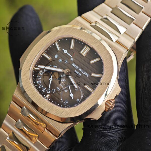 Patek Philippe Nautilus rose gold 5712R, 1:1 customized CNC18K pure gold case, 18K pure gold full-length bracelet. The best substitute for the dial pointer moon phase, ball top needle shaft, customized ACE240 integrated movement - Image 19