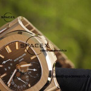 Patek Philippe Nautilus rose gold 5712R, 1:1 customized CNC18K pure gold case, 18K pure gold full-length bracelet. The best substitute for the dial pointer moon phase, ball top needle shaft, customized ACE240 integrated movement - Image 20