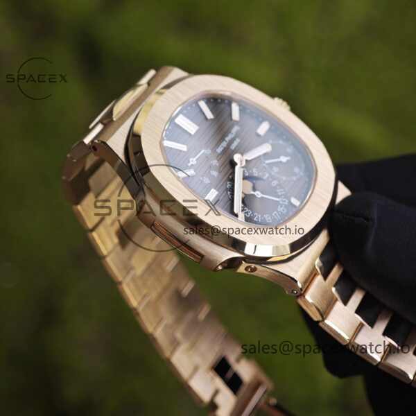 Patek Philippe Nautilus rose gold 5712R, 1:1 customized CNC18K pure gold case, 18K pure gold full-length bracelet. The best substitute for the dial pointer moon phase, ball top needle shaft, customized ACE240 integrated movement - Image 21