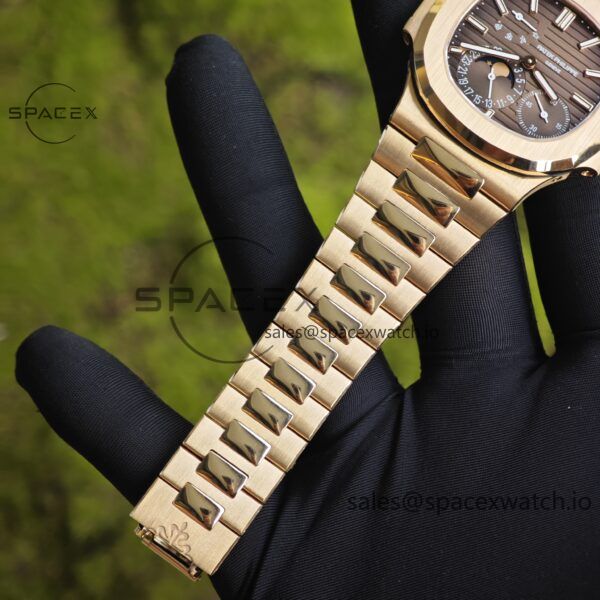 Patek Philippe Nautilus rose gold 5712R, 1:1 customized CNC18K pure gold case, 18K pure gold full-length bracelet. The best substitute for the dial pointer moon phase, ball top needle shaft, customized ACE240 integrated movement - Image 26