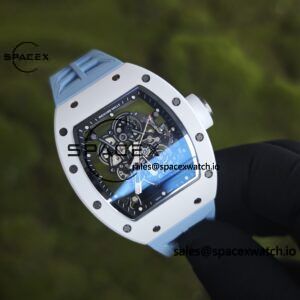 Richard Mir RM055， Original data 1:1 customized best white ceramic case, genuine Parmigiani movement modified RMUL2 movement, natural rubber blue shark strap, high transparency curved sapphire crystal, titanium buckle - Image 3