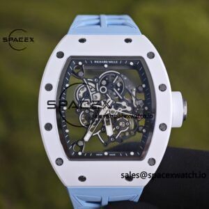 Richard Mir RM055， Original data 1:1 customized best white ceramic case, genuine Parmigiani movement modified RMUL2 movement, natural rubber blue shark strap, high transparency curved sapphire crystal, titanium buckle - Image 5