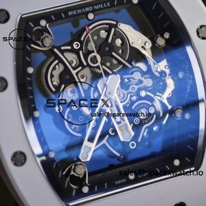 Richard Mir RM055， Original data 1:1 customized best white ceramic case, genuine Parmigiani movement modified RMUL2 movement, natural rubber blue shark strap, high transparency curved sapphire crystal, titanium buckle - Image 8