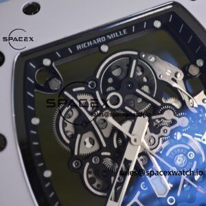 Richard Mir RM055， Original data 1:1 customized best white ceramic case, genuine Parmigiani movement modified RMUL2 movement, natural rubber blue shark strap, high transparency curved sapphire crystal, titanium buckle - Image 9