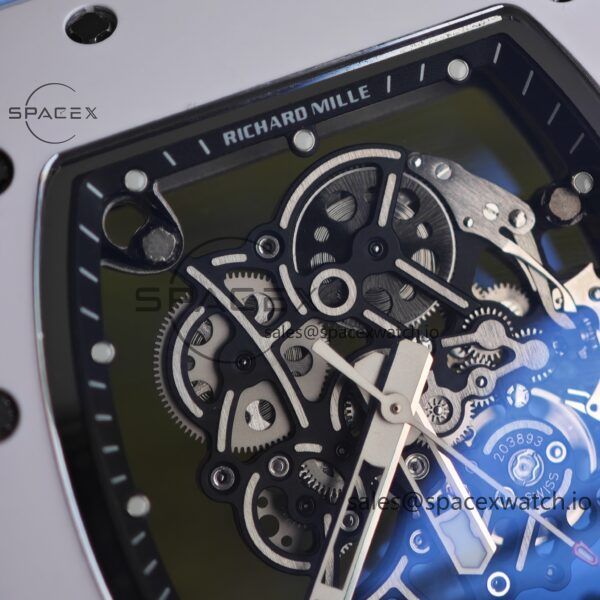 Richard Mir RM055， Original data 1:1 customized best white ceramic case, genuine Parmigiani movement modified RMUL2 movement, natural rubber blue shark strap, high transparency curved sapphire crystal, titanium buckle - Image 9